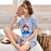 Mùa hè ăn mặc đồ ngủ của phụ nữ ngắn tay vải cotton Hàn Quốc phiên bản của mẹ lỏng lẻo XL có thể được đeo bên ngoài hai bộ quần áo nhà Bên ngoài ăn mặc