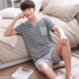 Của nam giới ngắn tay đồ ngủ mùa hè phần mỏng cotton Hàn Quốc sinh viên tươi trẻ tuổi có thể mặc nhà dịch vụ phù hợp với mùa hè pijama nữ Bên ngoài ăn mặc