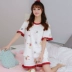 Mùa hè ngắn tay đồ ngủ nữ Hàn Quốc phiên bản của kích thước lớn lỏng chất béo mm200 kg phần mỏng của bông có thể được đeo bên ngoài dịch vụ nhà mùa hè các kiểu đồ bộ ống rộng đẹp Bên ngoài ăn mặc