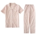Nhật Bản cổ điển nhỏ lưới đôi đồ ngủ cotton đôi gạc dịch vụ nhà ngắn tay quần cardigan lỏng và thoải mái - Cặp đôi