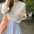 [Muzly] Hàn Quốc ins siêu nền tảng trắng loose loose áo len tops hoang dã dài tay T-Shirt phụ nữ Đan Cardigan