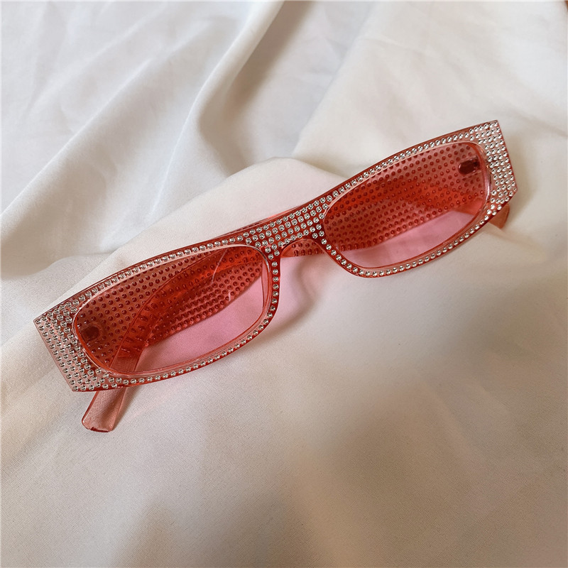 Full Diamond Rectangle & Pink【 smug senior 】 Minority Designer Flat square Polarized light Sunglasses Sunglasses female Large frame Show thin veil glasses