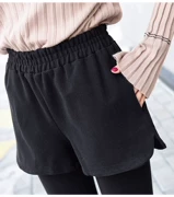 Thu đông 2018 phiên bản mới của Hàn Quốc quần short len ​​nữ mặc eo co giãn là quần lửng ống rộng đế rộng