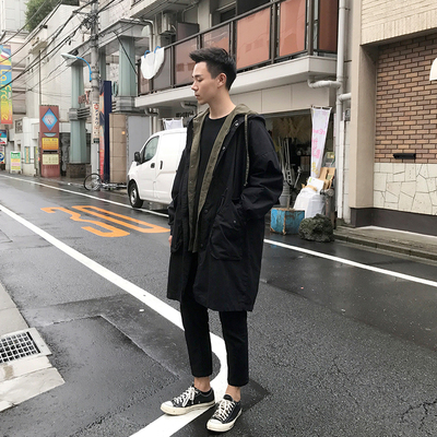 Ông Fang inch 18 mùa xuân mới của Hàn Quốc phiên bản của loose áo gió áo khoác OVERSZIE bat tay áo trùm đầu áo gió mùa thu áo Áo gió