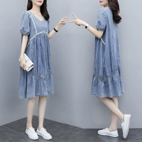 Летнее джинсовое платье, 2021 года, в корейском стиле, свободный крой, А-силуэт