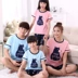 Pyjama trẻ em, đàn ông và phụ nữ, trẻ em lớn, bông, mẹ và con gái ngắn tay, cha mẹ và con, mùa thu và mùa hè, một gia đình của ba bộ đồ phục vụ tại nhà bộ nhung dễ thương Hàn Quốc Cha mẹ và con