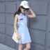 Cô gái mùa hè váy bé trai lớn thời trang bé gái giản dị mùa hè không tay trẻ em mỏng phần cotton denim - Váy