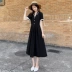 Váy đen mùa hè 2021 phụ nữ mới tính khí của phụ nữ váy dài cổ chữ v cổ dài với eo và váy Hepburn mỏng - Váy dài