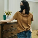 Летняя футболка с капюшоном для отдыха, однотонный базовый комфортный дышащий балахон, короткий рукав, свободный крой