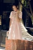 [MLELQ315] Jasmine thanh lịch khô tăng nặng vị trí xếp li tinh tế ngắn tay đầm Váy eo cao