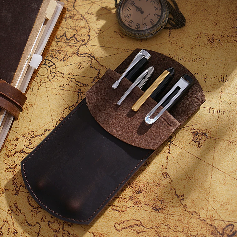 Leather capacious pen, retro pencil case, DIY