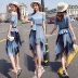 Mùa hè nữ lưới mới Hàn Quốc thời trang mỏng tay ngắn cổ tròn khí chất gợi cảm váy quây bất thường - váy đầm