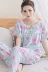 Bông lụa đồ ngủ của phụ nữ phần mỏng Hàn Quốc phiên bản của cotton lụa vòng cổ giản dị dịch vụ nhà phù hợp với nhân tạo cotton mùa hè quần ngắn tay