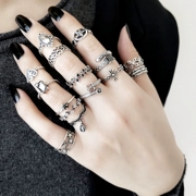 S925 sterling bạc ngón tay nhẫn nữ hipster tối giản kết hợp với chuỗi ngọc mở vòng trang sức Hàn Quốc