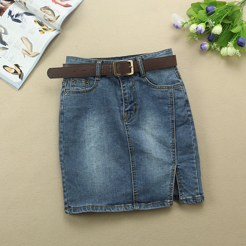 Váy denim xẻ tà mới cho nữ mùa xuân và mùa hè giữa eo cổ điển kết hợp tất cả các kết hợp đàn hồi giảm béo gói giảm béo váy hông váy xẻ tà - Váy