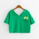 Mùa hè Hàn Quốc In Chuối Túi Fake Rộng V-Cổ Loose Cao Eo Ngắn của Phụ Nữ Cotton Nửa Tay Áo T-Shirt của Phụ Nữ Triều Top Áo phông