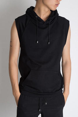 Mùa hè không tay T-Shirt Hàn Quốc vest chop tay áo len nam hoodie nam mui xe tập thể dục ngắn tay thể thao Mỏng