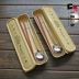 Hàn Quốc nhập khẩu 18-10 muỗng inox đũa gỗ phong cách Nhật Bản hộp ngô cầm tay bộ đồ ăn cầm tay ba mảnh phù hợp với 304 - Đồ ăn tối