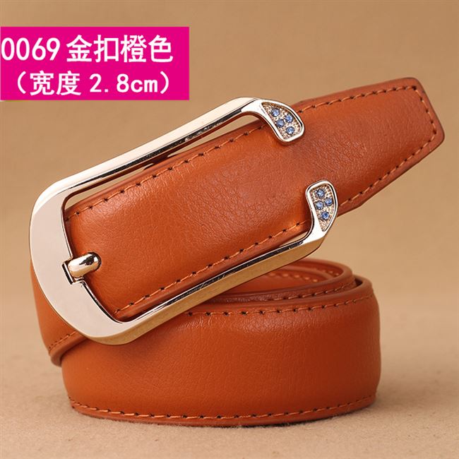 Widen 2.8Cm & 0069 Gold Buckle Orange【 Free Admission plus hole 】 Belt female fashion Korean leisure Pin buckle belt female fine Simple and versatile Jeans Belt