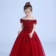 Công chúa váy cô gái fluffy sinh nhật cô gái từ vai váy con máy chủ hoa cô gái ăn mặc nữ màu đỏ Váy trẻ em
