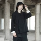 ĐƠN GIẢN ĐEN mùa xuân và mùa thu tối đen Hanfu thiết kế ngắn áo khoác dài tay áo mỏng mỏng màu đen áo triều