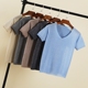 2018 mùa hè mới phần mỏng băng lụa T-Shirt vest nữ chic áo sơ mi ngắn tay V-Cổ đáy áo len áo cổ lọ Đan Cardigan