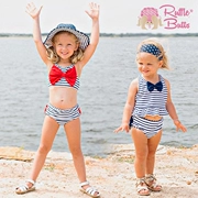 Rufflebutts Girls Navy sọc Split Áo tắm dễ thương Bikini Bow Sun