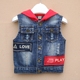 2018 trẻ em bông denim vest cậu bé vest bé vest mùa xuân và mùa thu con trai mới đội mũ trùm đầu thủy triều 1-2-3 Áo ghi lê