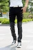 Thanh niên xu hướng nam quần da bình thường của nam giới đường phố nhảy dây kéo và da đen quần loại nam Hàn Quốc phiên bản của quần mỏng quần da nam cao cấp Quần da