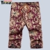 Mùa hè quần short nam cộng với phân bón XL Trung Quốc phong cách in cắt quần chất béo quần âu nam triều bãi biển quần quần áo nam 3/4 Jeans
