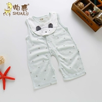 Đẹp trai hươu mùa hè quần áo sơ sinh cotton không tay mở quần short bé quần áo trẻ em jumpsuit với bib mùa hè ăn mặc body suit cho be so sinh