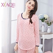 Xiaqi phụ nữ mang thai nhà dịch vụ sau sinh tháng quần áo cotton mùa thu quần áo dài quần cotton áo len đặt vòng cổ cho con bú quần