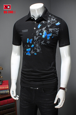 Của nam giới Trung Quốc phong cách ve áo ngắn tay T-Shirt bướm in nửa tay áo cộng với chất béo cơ thể lớn của nam giới mùa hè POLO áo sơ mi Áo phông ngắn