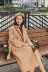 pho mát retro eo áo len nữ Hàn Quốc phiên bản của phần dài của tự trồng len dày cashmere ve áo áo Accentuated eo áo