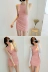2018 Hàn Quốc với cùng một đoạn váy bất thường nhỏ chia ngã ba đan túi hip không tay màu hồng túi hip váy váy đầm