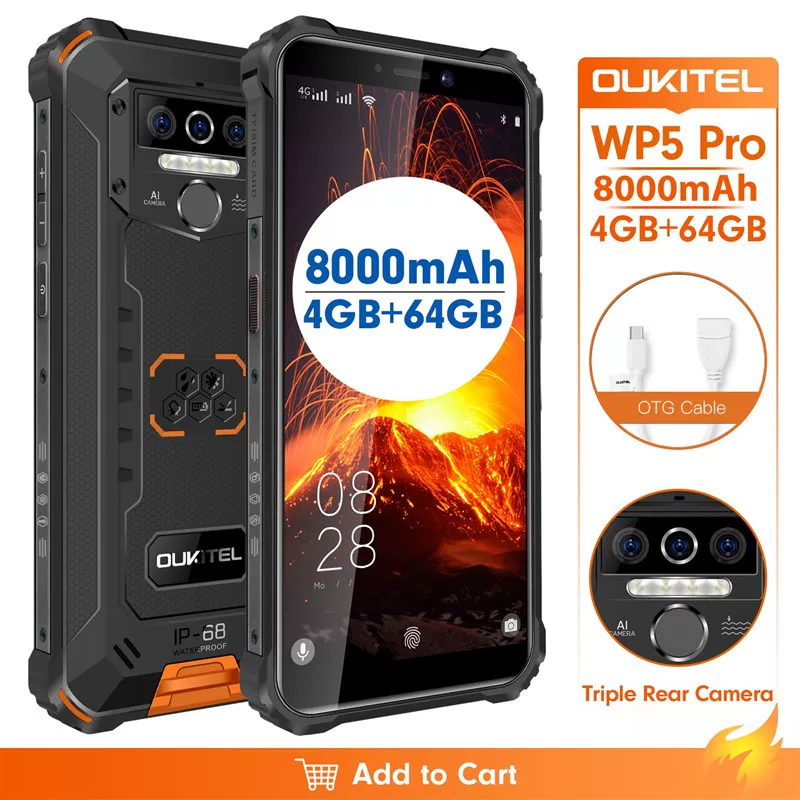 OUKITEL WP5 Pro IP68 водонепроницаемый смартфон 8000mAh тройной