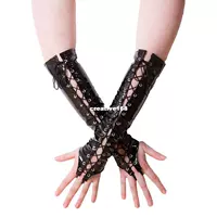Ladies PVC Lace Up Long Fingerless Gloves Women Pole Dance E
