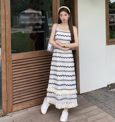 taobao agent Summer dress with tassels, long skirt, set, french style, for plus size ladies