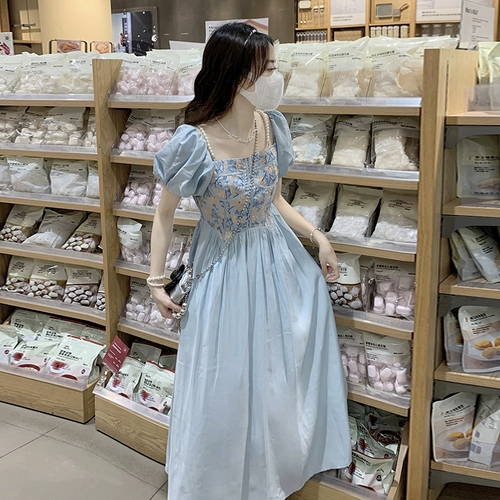 Летнее платье, приталенный корсет, наряд маленькой принцессы, большой размер, открытые плечи, французский стиль, изысканный стиль