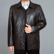 Áo khoác da nam trung niên và già nút áo mùa thu và mùa đông cho bố áo khoác da cao cấp cộng với nhung cha 70-80 tuổi - Quần áo lông thú
