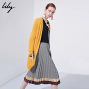 Lily2018 mùa đông mới của phụ nữ kẻ sọc dài áo len đơn ngực áo len 118410B1701 - Áo khoác dài