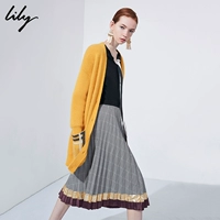 Lily2018 mùa đông mới của phụ nữ kẻ sọc dài áo len đơn ngực áo len 118410B1701 - Áo khoác dài áo khoác nữ dáng dài mỏng