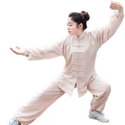 Quần áo mùa xuân và mùa hè Tai Chi quần áo dài tay nữ cotton và lanh trung niên Tai Chi quần áo buổi sáng tập thể dục võ thuật quần áo ngắn tay - Quần áo tập thể hình