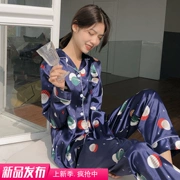 Mùa xuân và mùa thu đồ ngủ mới của phụ nữ dài tay mô phỏng áo len lụa phù hợp với phiên bản Hàn Quốc dễ thương của dịch vụ nhà băng lụa - Pyjama