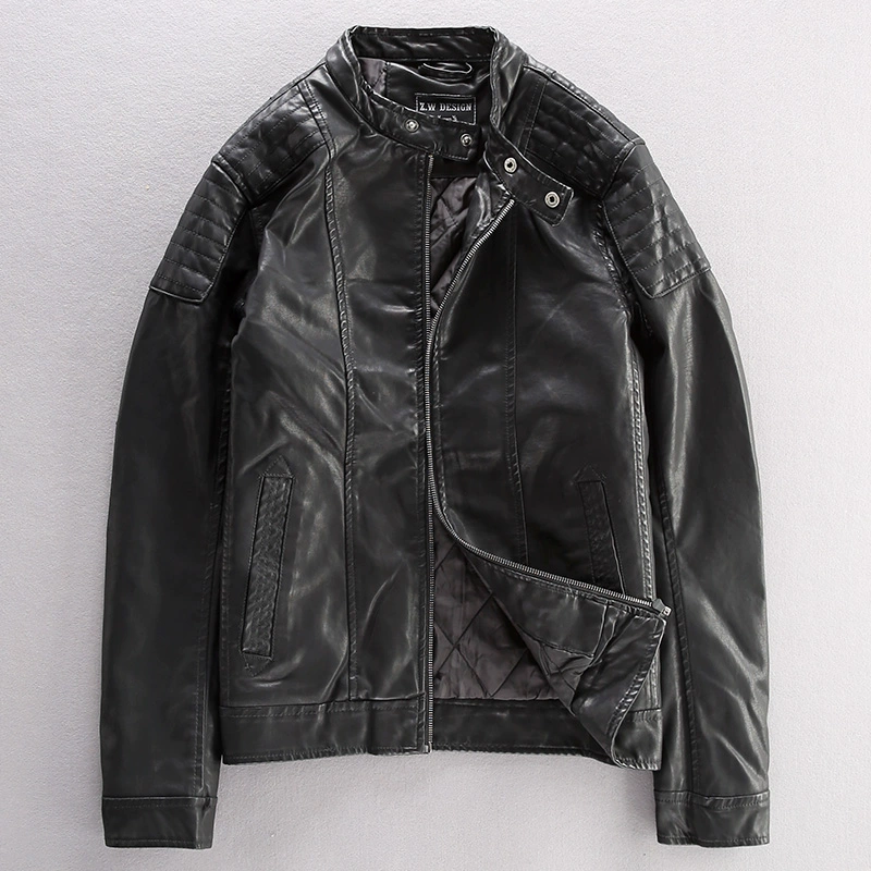American Slim Padded Leather Men Hàn Quốc Thời trang cổ áo mùa đông cộng với cotton ấm xe máy Quần áo Pu Leather Jacket - Quần áo lông thú
