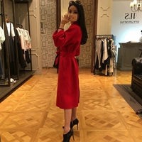 Homemade: Các mẫu Song Jia 2018 thu đông mới cao cấp màu đỏ dài dài phần thủ công áo khoác cashmere hai mặt áo phao dáng dài hàn quốc