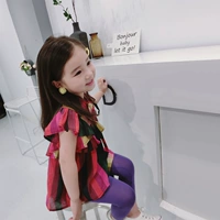 Áo sơ mi bé gái mới tay ngắn mùa hè cotton lụa búp bê trẻ em áo sơ mi màu tương phản bất thường - Áo sơ mi áo sơ mi trẻ em nam hàn quốc