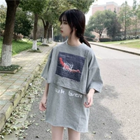Летняя длинная футболка с коротким рукавом для школьников, брендовый жакет, средней длины, в корейском стиле
