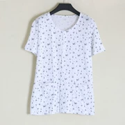 Bộ đồ ngủ dành cho phụ nữ trung niên và già cotton mở tay áo ngắn dịch vụ tại nhà - Pyjama