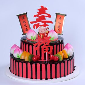 仿真蛋糕模型 双层祝寿蛋糕模型 寿公寿婆老人贺寿生日蛋糕模型
